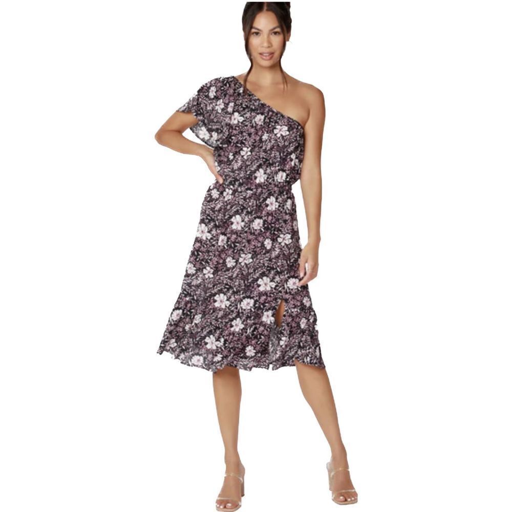 NWT Medium Bobi Black Floral One Shoulder Ruffle Dress​